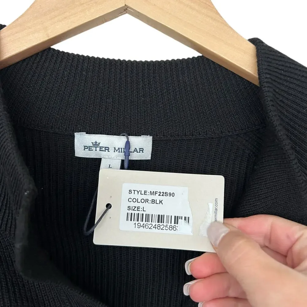Peter Millar Crown Black Merino Wool Apres Ski Quarter Magnet Sweater Sz L
